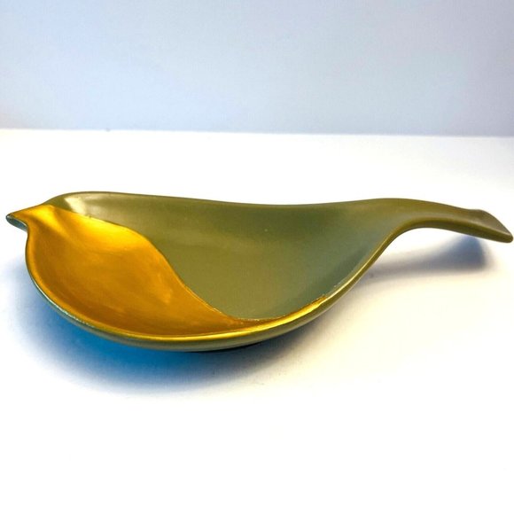 Loved Ones Novelty Cat Dish Bird Shape Green & Gold by Kathy Ireland - Picture 8 of 9